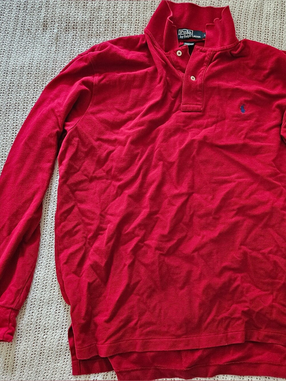 Vintage Ralph Lauren Men’s Red Long-Sleeve Polo Shirt